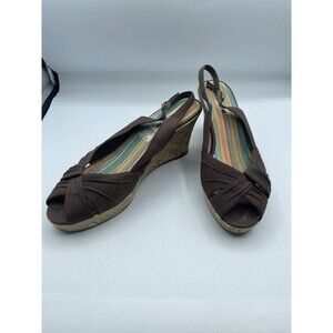American Eagle Women’s Brown Peep Toe Cork Wedge Sandals Size 12